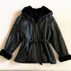 Wilsons Leather Belted Hooded Black Jacket